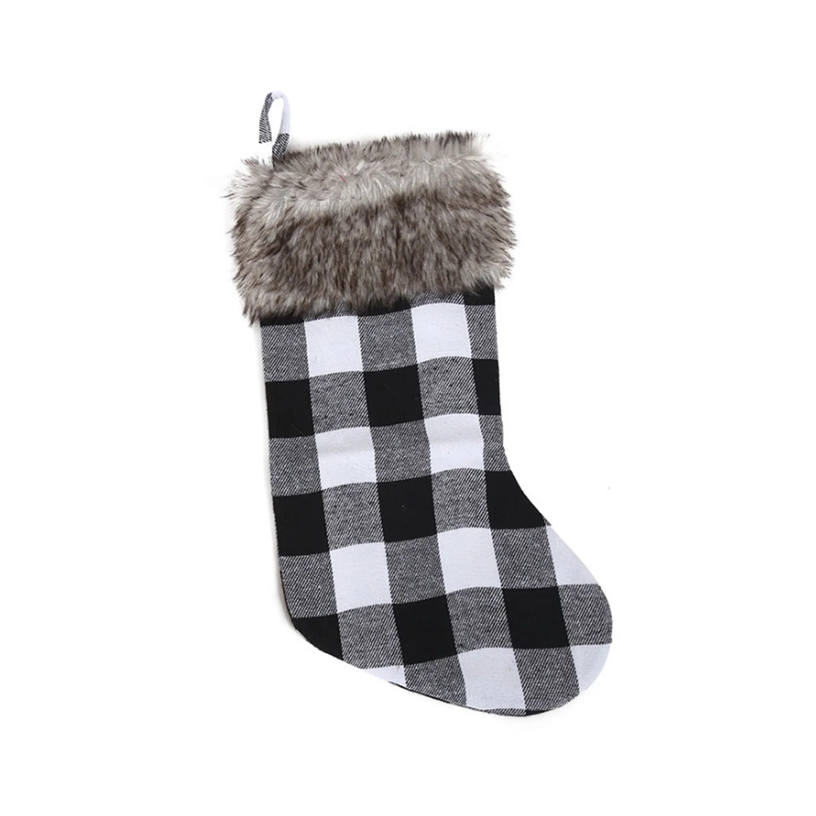 Christmas Stockings 19in 1pcs Black & White Plaid Christmas Tree Pendants with plush circle Home ... | Walmart (US)