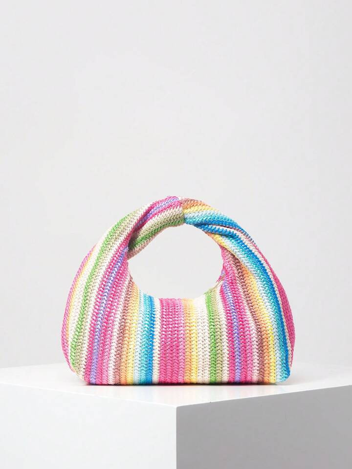 Modieuze, vierkante tas met gedraaide vorm, kleurrijke geweven handtas, eenvoudige en veelzijdige... | SHEIN