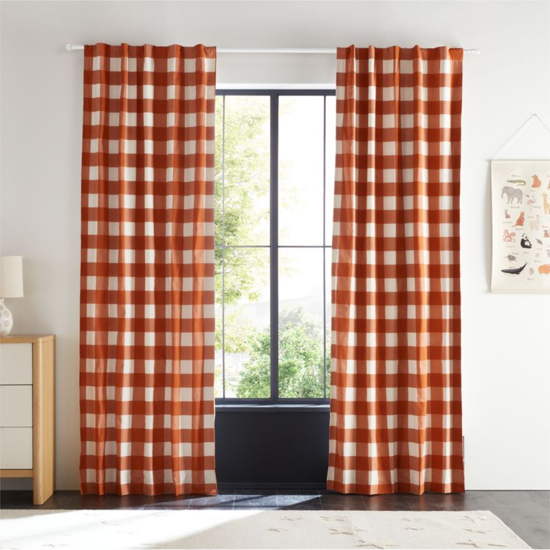 Terracotta Buffalo Check Cotton Blackout Window Curtain Panel 44"x63" + Reviews | Crate & Kids | Crate & Barrel