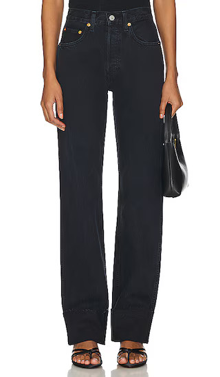 RE/DONE High Rise Loose Long in Denim-Dark. - size 29 | Revolve Clothing (Global)