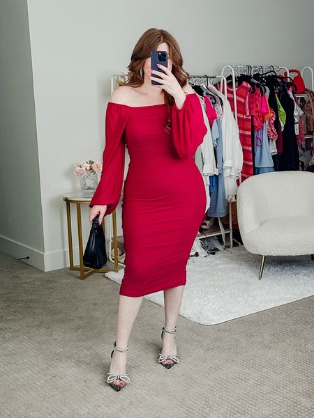 Fall wedding guest dress from amazon. Can be worn on or off the shoulder too. 

Size large with shapewear under. Fall dress. Cocktail dress. 

#LTKSeasonal #LTKunder50 #LTKwedding
