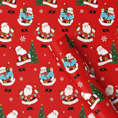 30" 25 sq ft Christmas Roll Wrap Santas on Red - Wondershop™ | Target