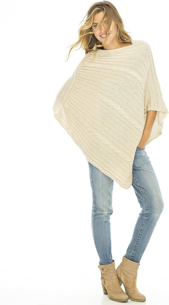 Back From Bali Womens Cable Knit Poncho Sweater Cape Boho Soft Casual | Amazon (US)