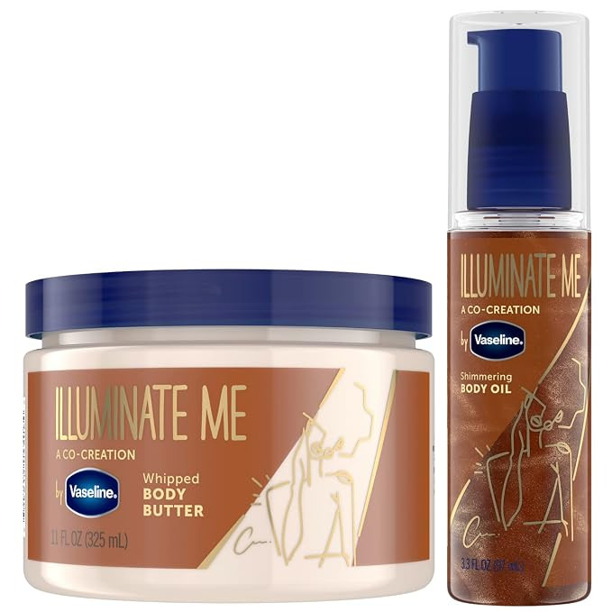 Vaseline Illuminate Me Body Butter & Oil - Shimmering Body Bronzer, Hydrating Whipped Organic She... | Amazon (US)