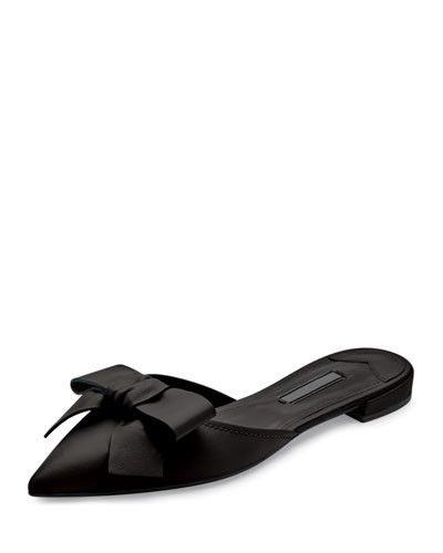 Pointed-Toe Bow Slide Flat, Nero | Neiman Marcus