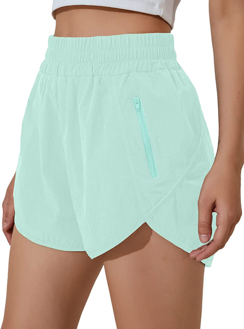 BMJL Women's Running Shorts Elastic High Waisted Shorts Pocket Sporty Workout Shorts Quick Dry At... | Amazon (US)