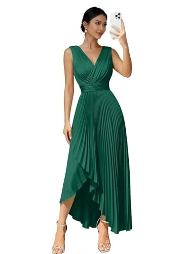 V Neck Formal Wedding Guest Dresses for Women Dark Green Prom Dress Midi Straps Summer Gowns with Slit | Amazon (US)
