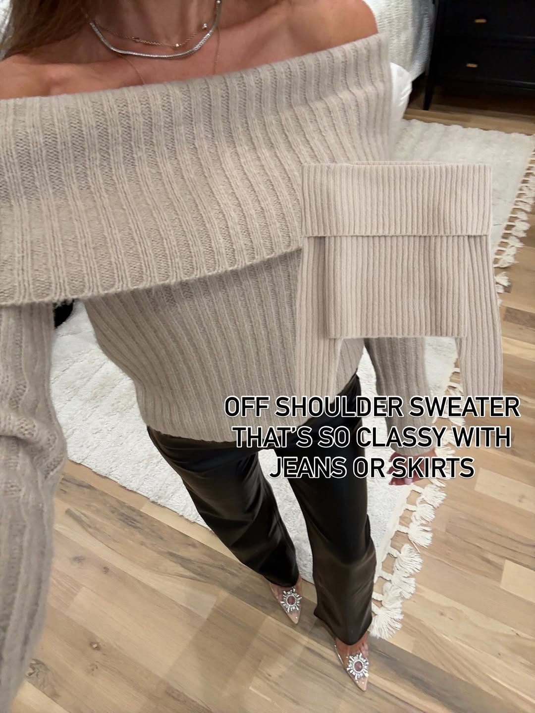 Abercrombie holiday outfit faux leather pants size 23xs off shoulder sweater size xxs on sale winter outfit Christmas outfit 

#LTKgrwm #LTKHoliday #LTKootd