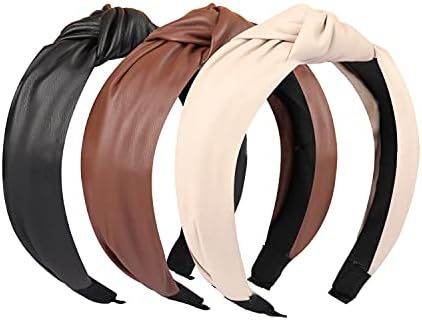 Manshui 3 Pcs Pu Leather Cross Knotted Headbands, Hair Accessory Hairbands for Daily Wearing, Dating | Amazon (US)