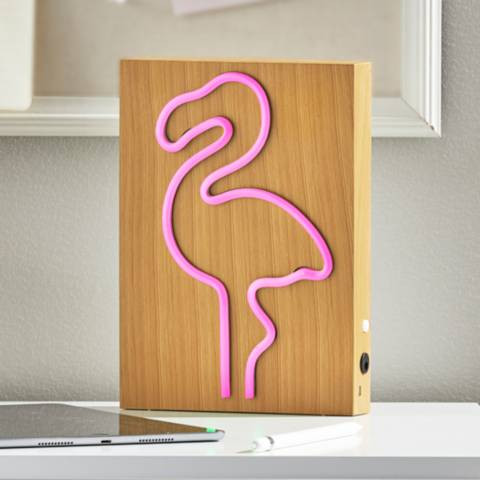 Neon 9" High Wood Framed Flamingo LED Accent Table Lamp | Lamps Plus