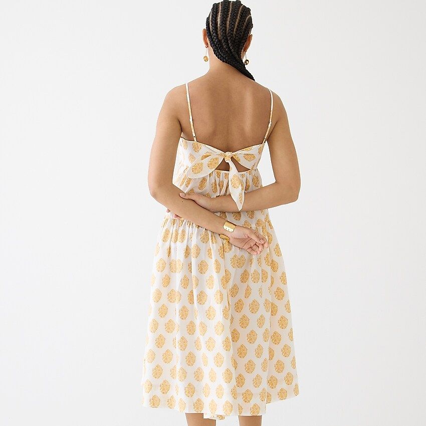 Tie-back tiered dress in gathered floral block print | J.Crew US
