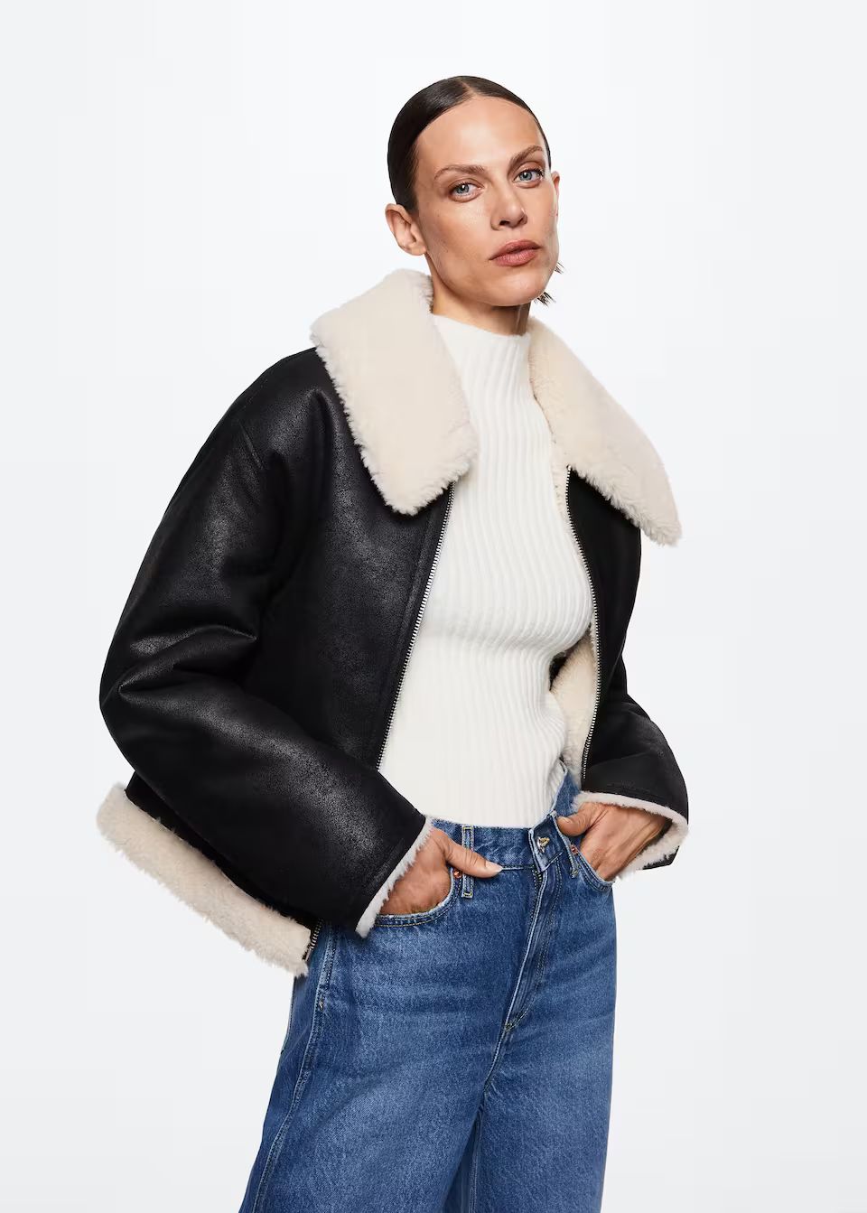 Shearling collar jacket -  Women | Mango United Kingdom | MANGO (UK)