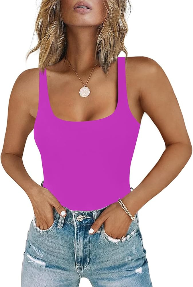 Chunpin Women's Square Neck Bodysuit Sleeveless Body Suit Tank Top Going Out Thong Bodysuit Outfi... | Amazon (US)