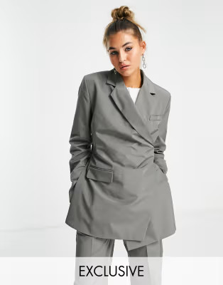 COLLUSION asymmetric Y2K nylon tech wrap blazer co-ord in grey | ASOS | ASOS (Global)