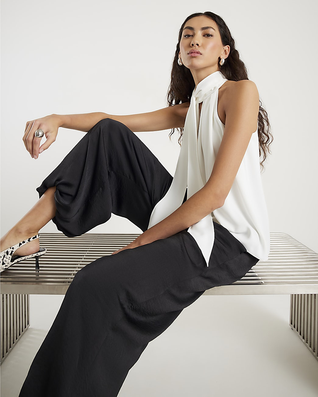 Cream Sleeveless Halter Neck Blouse | River Island UK & IE