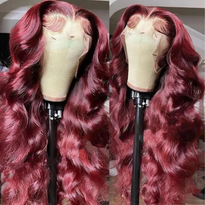 Unice Brand day 14 inches Red Wine Burgundy Body Wave T part Lace Part Wig | UNice