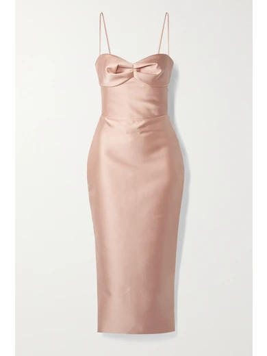 RASARIO - Duchesse-satin Midi Dress - Blush | NET-A-PORTER (US)