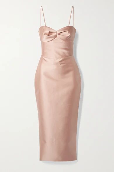 RASARIO - Duchesse-satin Midi Dress - Blush | NET-A-PORTER (US)