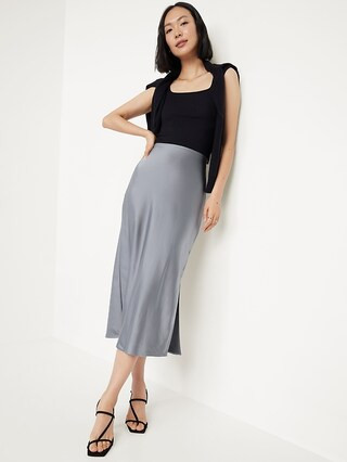 High-Waisted Satin Midi Slip Skirt | Old Navy (US)