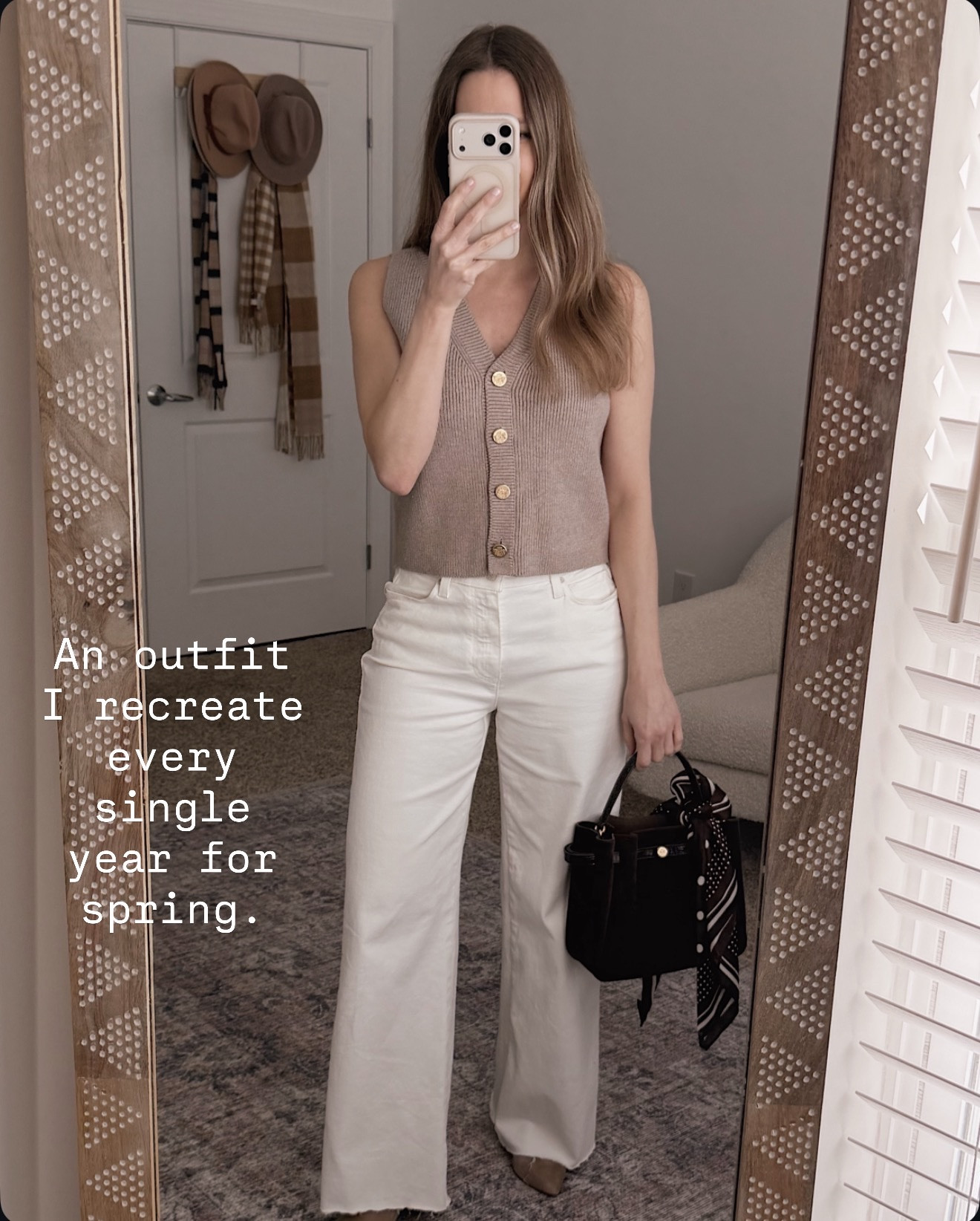 This is one of those outfits I recreate every single spring. A neutral knit with cream wide leg pants just never fails and always feels fresh.

spring neutral outfit, cream wide leg pants, knit vest outfit, classic spring capsule wardrobe, minimalist spring style, elevated everyday look, timeless women’s fashion, chic neutral outfit ideas

#LTKOver40 #LTKSeasonal #LTKWorkwear