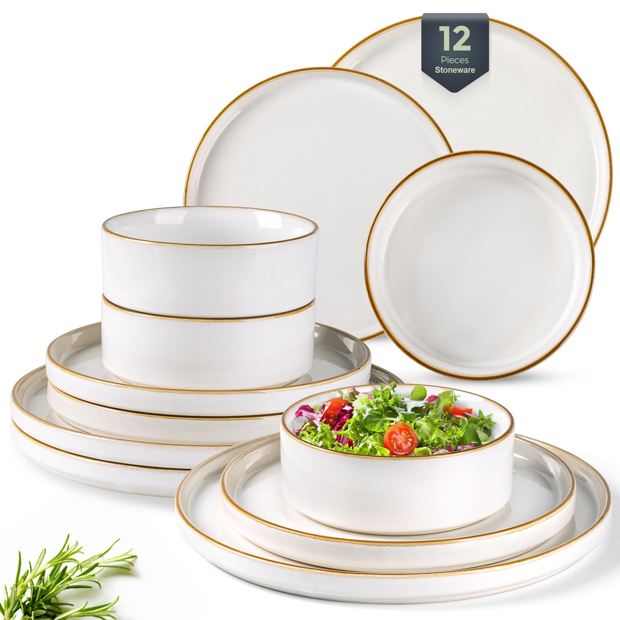 GBHOME Ceramic Dinnerware Sets for 4, 12 Pieces Stoneware Plates and Bowls Sets, Reactive Glaze D... | Amazon (US)