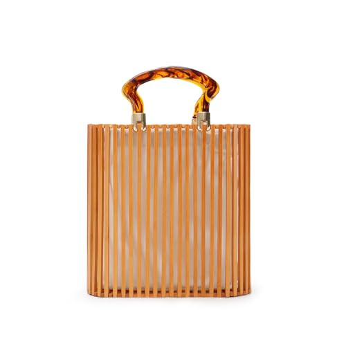 Emprier Vintage Bamboo Bag with Acrylic Handle Summer Beach Clutch Purse Handbags Bamboo Bucket Bag | Amazon (US)