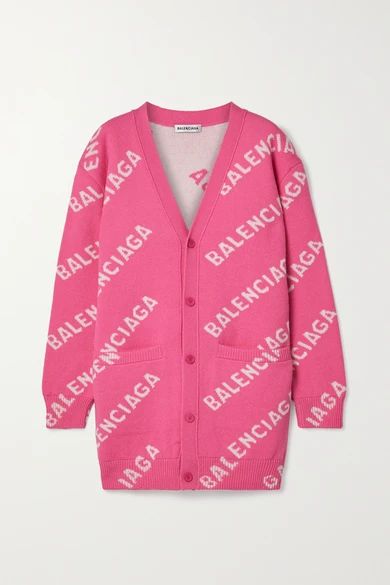 Balenciaga - Intarsia Wool-blend Cardigan - Pink | NET-A-PORTER (US)