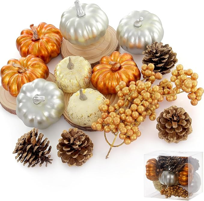 Artgar Pumpkin Decor - Halloween Pumpkin Set - 14 PCS Fall Decor Set - Including Mini Pumpkins, P... | Amazon (US)