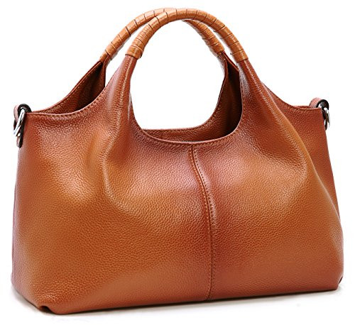 Iswee Genuine Leather Purses for Women Medium Size Satchel Handbags Crossbody Bag Shoulder Tote Bags Hobo Purses Trendy Ladies Hand Bag (Sorrel) | Amazon (US)