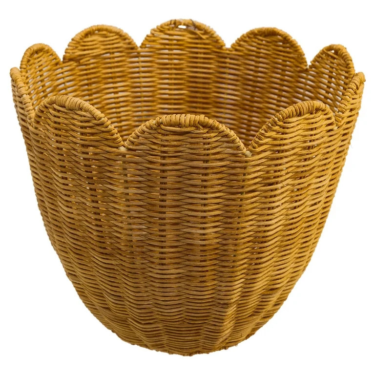 Scalloped Decorative Basket, Tan, 12" x 10", by My Texas House | Walmart (US)