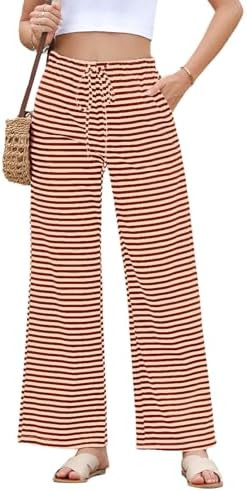 EVALESS Wide Leg Pants for Women Drawstring Elastic Waist Striped Kint Lounge Trousers Sweatpants... | Amazon (US)