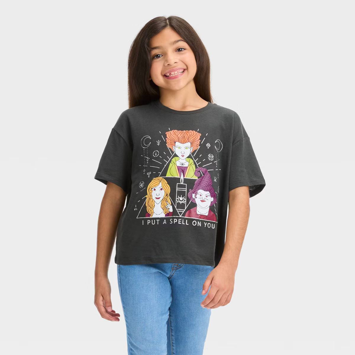 Girls' Hocus Pocus Sanderson Sisters Halloween Short Sleeve Graphic T-Shirt - Black | Target