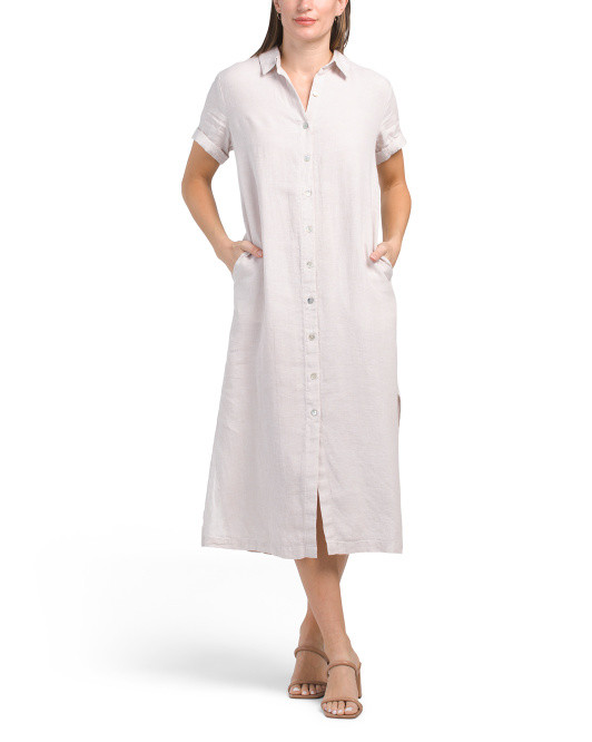 Linen Short Sleeve Midi Shirt Dress | TJ Maxx