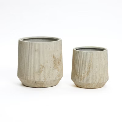 LuxenHome 2-Piece Marble Off-White Ribbed Texture MgO Planter Set | Target