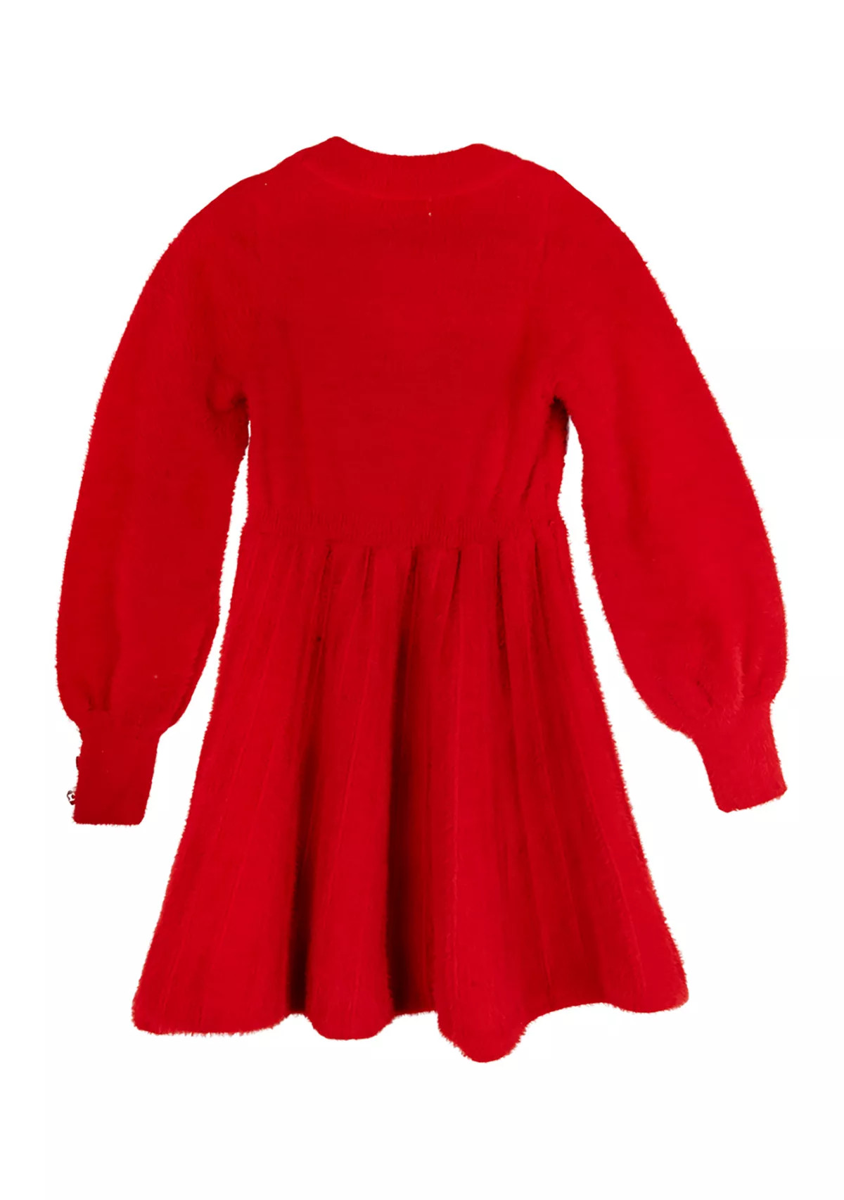 Girls 4-6x Fuzzy Sweater Dress with Bow Pearl Appliqué | Belk