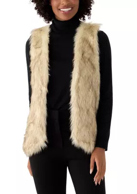 AGB Women's Sleeveless Fur Vest, Beige, Medium | Belk