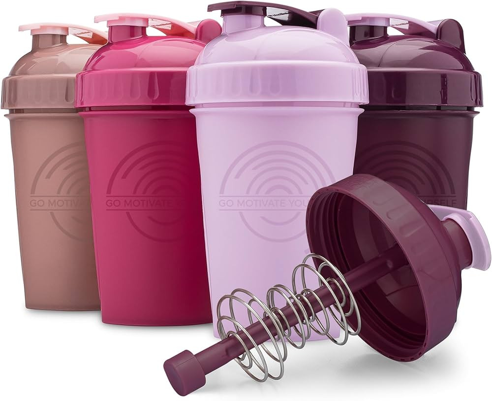 GOMOYO [4-Pack] 20-Ounce Shaker Bottle | Protein Shaker Bottle with Action-Rod Wire Mixer | Shake... | Amazon (US)