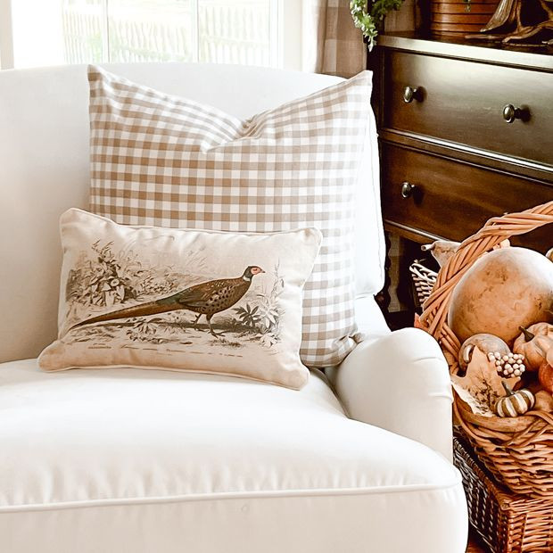 Pheasant Print Accent Pillow | Antique Farm House