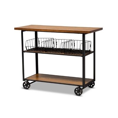 Felix Industrial Farmhouse Wood and Black Metal Console Cart Walnut Brown - Baxton Studio | Target