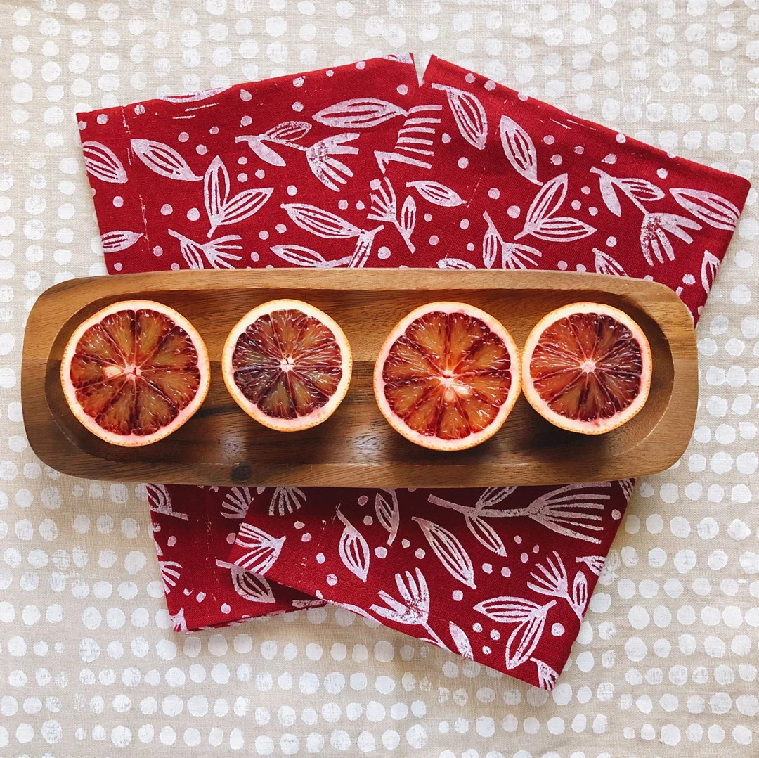 Berry Toss. Block Printed Linen Napkins / Placemats / Tea Towels. Set of Four. Boho Floral Design... | Etsy (US)