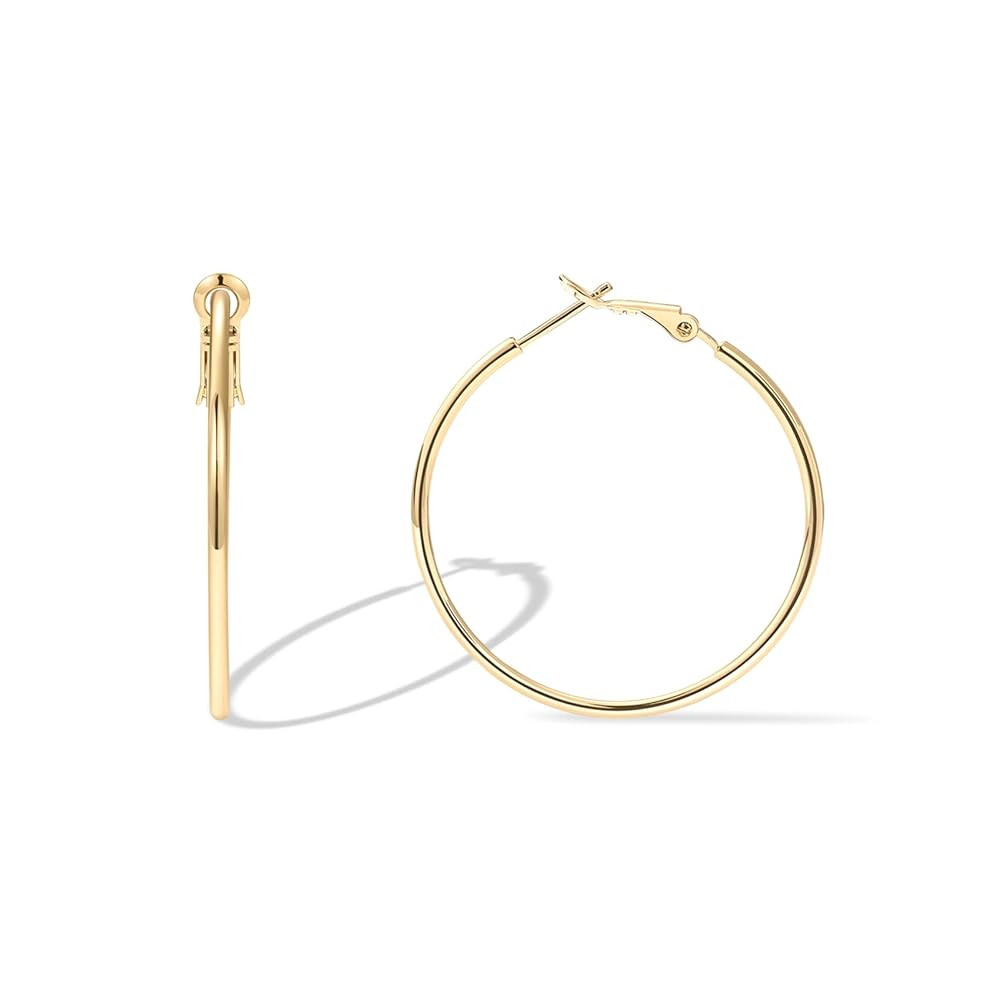 PAVOI 14K Gold Plated Sterling Silver Post Hoops | Large Hoops Earring | Lightwight Gold Hoop Ear... | Amazon (US)