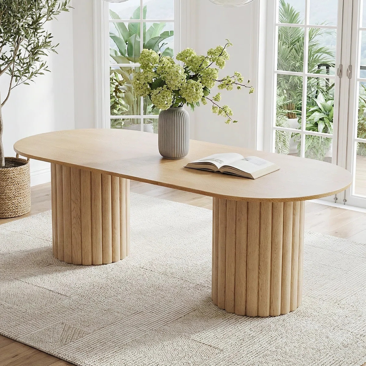 Alberts 86" Solid Wood Dining Table With Double Pedestal | Wayfair North America