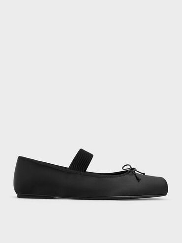 Satin Square-Toe Mary Jane Ballet Flats
    
         - Black Textured | Charles & Keith AU