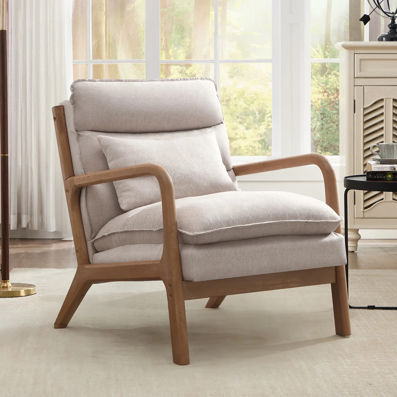 Ebello Mid Century Modern Accent Chair, Double-Padded Reading Armchair with Wood Frame & Lumbar C... | Walmart (US)