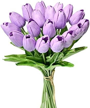 Mandy's Artificial Tulips 20 Stems Lilac PU Faux Flowers for Valentine's Day and Easter Decoratio... | Amazon (US)
