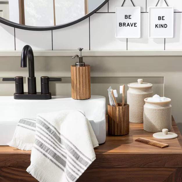 Multistripe Bath Towels Cream/Railroad Gray - Hearth & Hand™ with Magnolia | Target