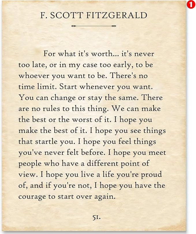 F. Scott Fitzgerald Quotes Wall Art - For What It's Worth - Library Decor - 11x14 Unframed Poster... | Amazon (US)