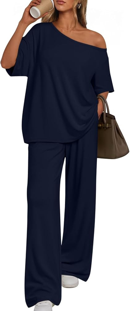 Off Shoulder Oversized Tshirts & Wide Leg Pants Outfits | Amazon (US)