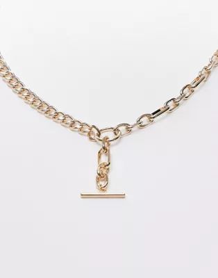 Topshop mixed chain long t-bar necklace in gold | ASOS (Global)