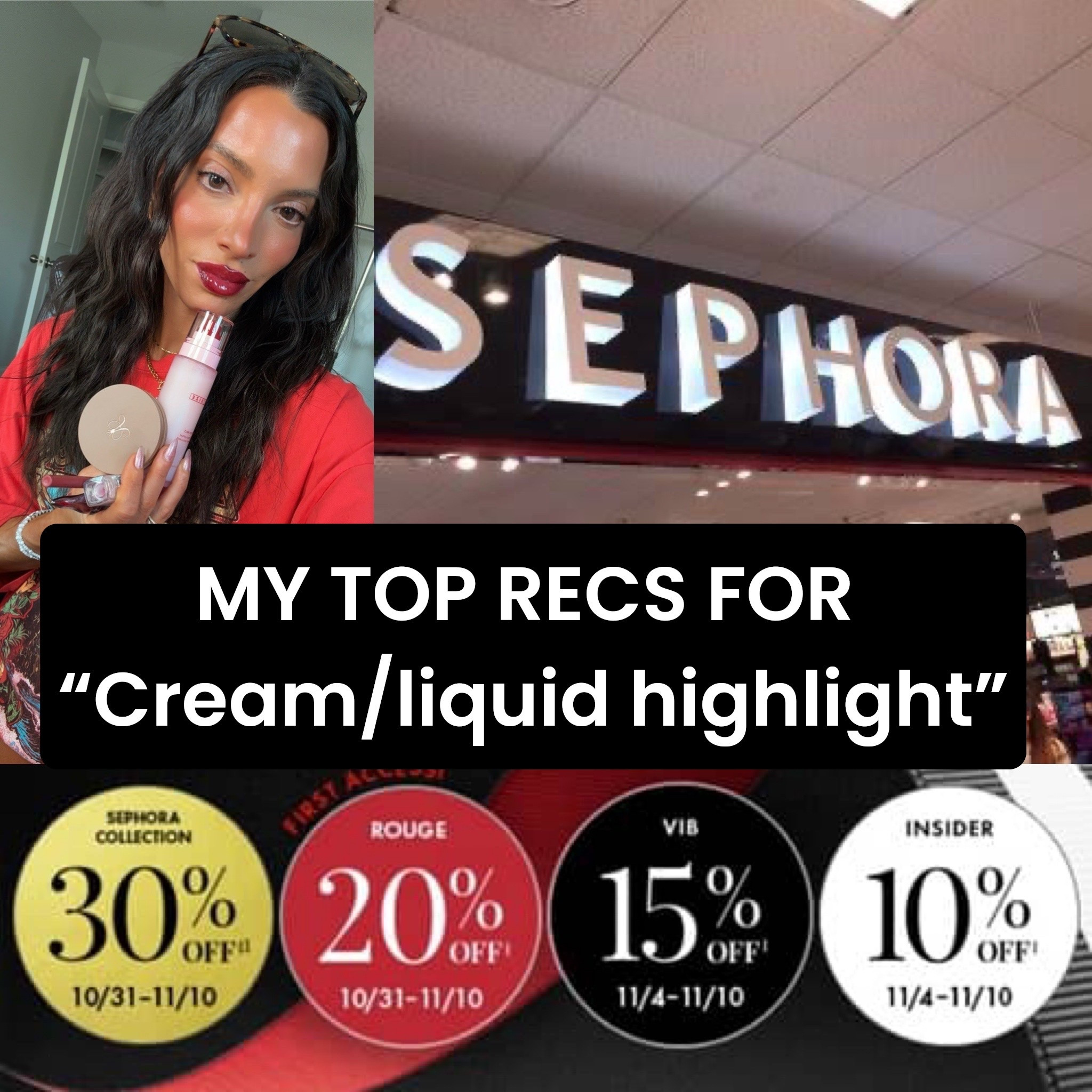 Top tier for high shine glowy goddess like skin! I use RARE ( bc she’s most pigmented) under foundation & the others on top applied with finger taps or sponge for a finishing glow! ✨